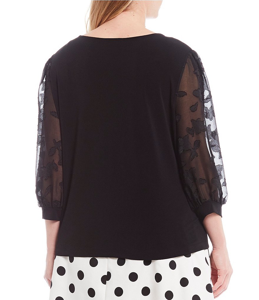 CeCe Plus Size Jewel Neck Lace 3/4 Sleeve Blouse