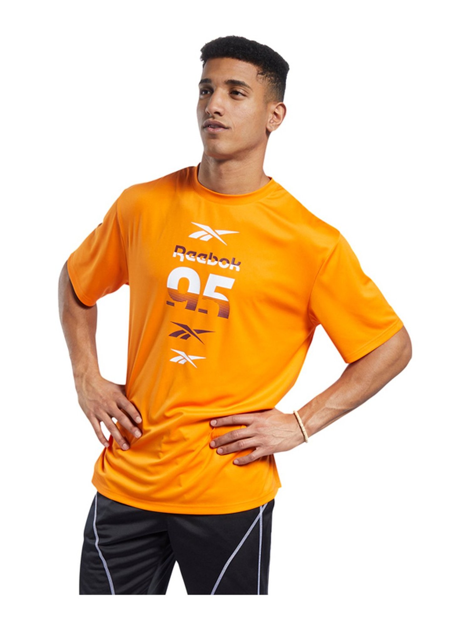 Reebok Orange Relaxed Fit Printed T-Shirt