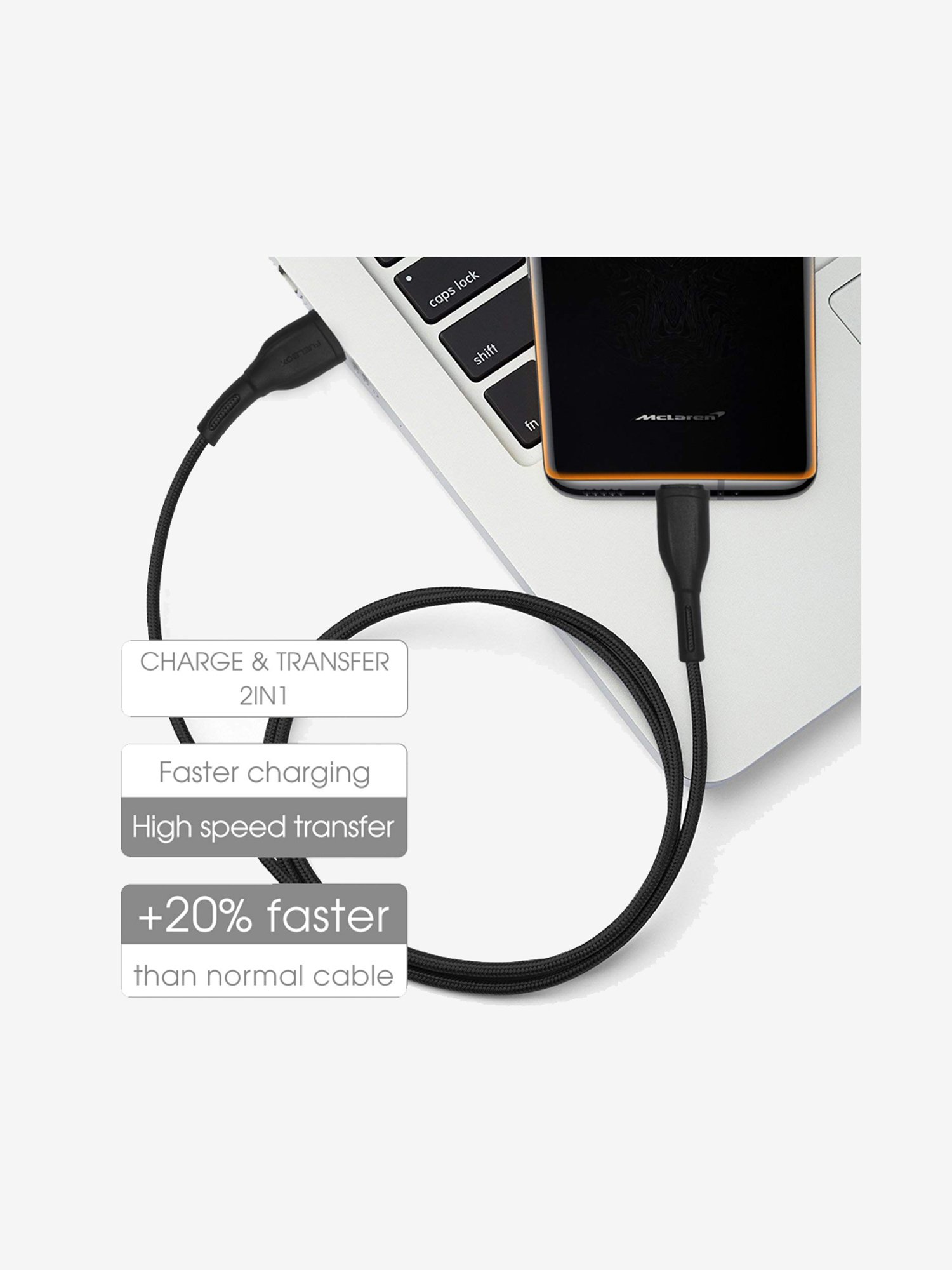 Fuelbox Nylon Extra Tough Tested Braided Cable With Ultra Flexible 1.5M (Black)