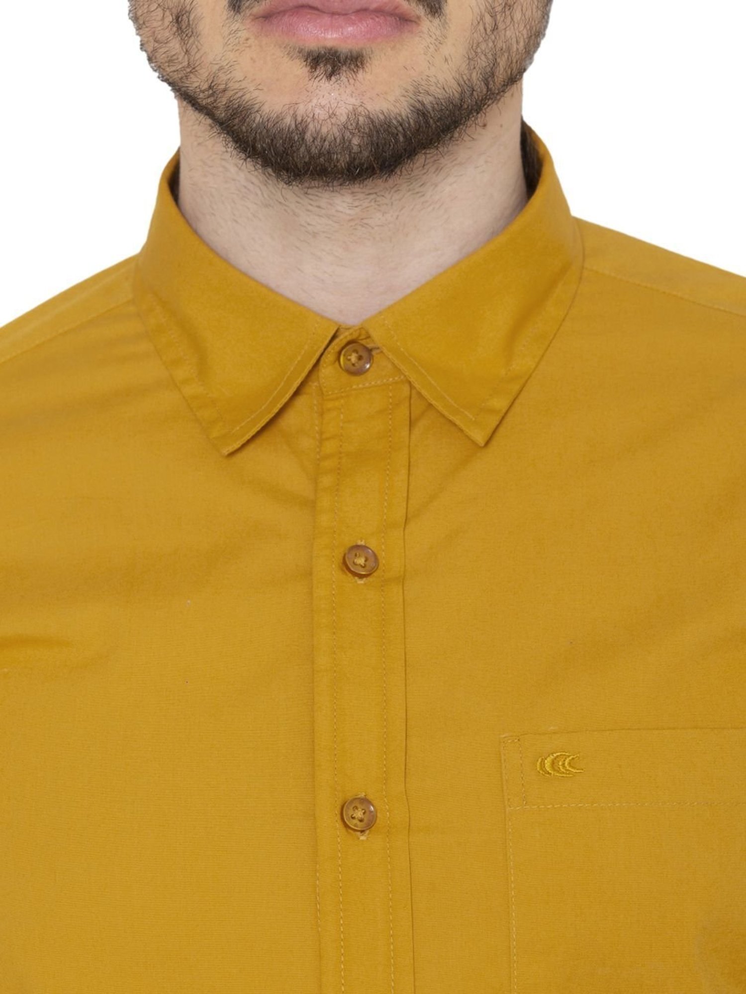 Allen Cooper Yellow Cotton Regular Fit Shirts