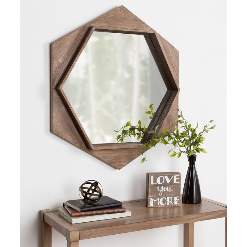 30" Yandel Hexagon Wooden Wall Mirror Brown - Kate and Laurel
