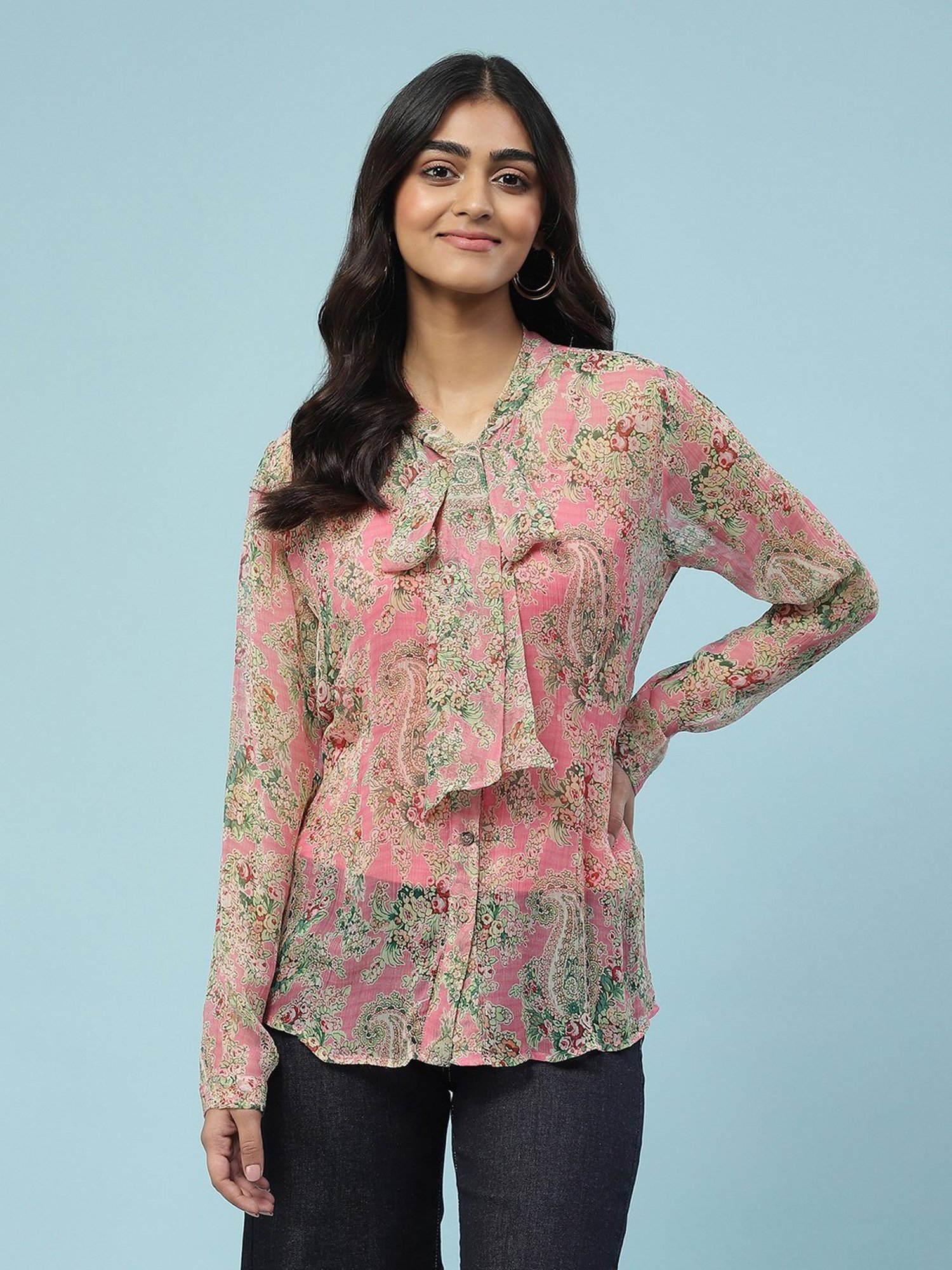 aarke Ritu Kumar Pink Printed Top With Camisole
