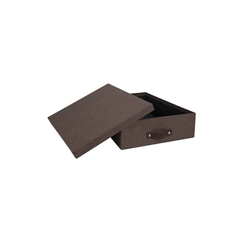 Oskar Letter Box, Canvas-Like Paper-Laminated Fiberboard with Leather Handle, Dark Brown, 3 3 x 10 2 x 13 8 Inches