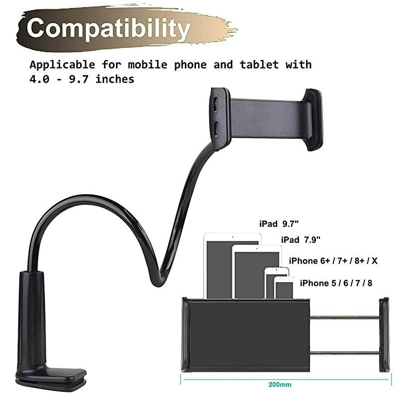 amp Tablet 2 in 1 Stand Holder Clip with Grip Flexible Long Arm Gooseneck Bracket Mount Clamp Compatible with PadiPhone X8766s Plus Samsung S8S7  Kindle Fire HD and More Black