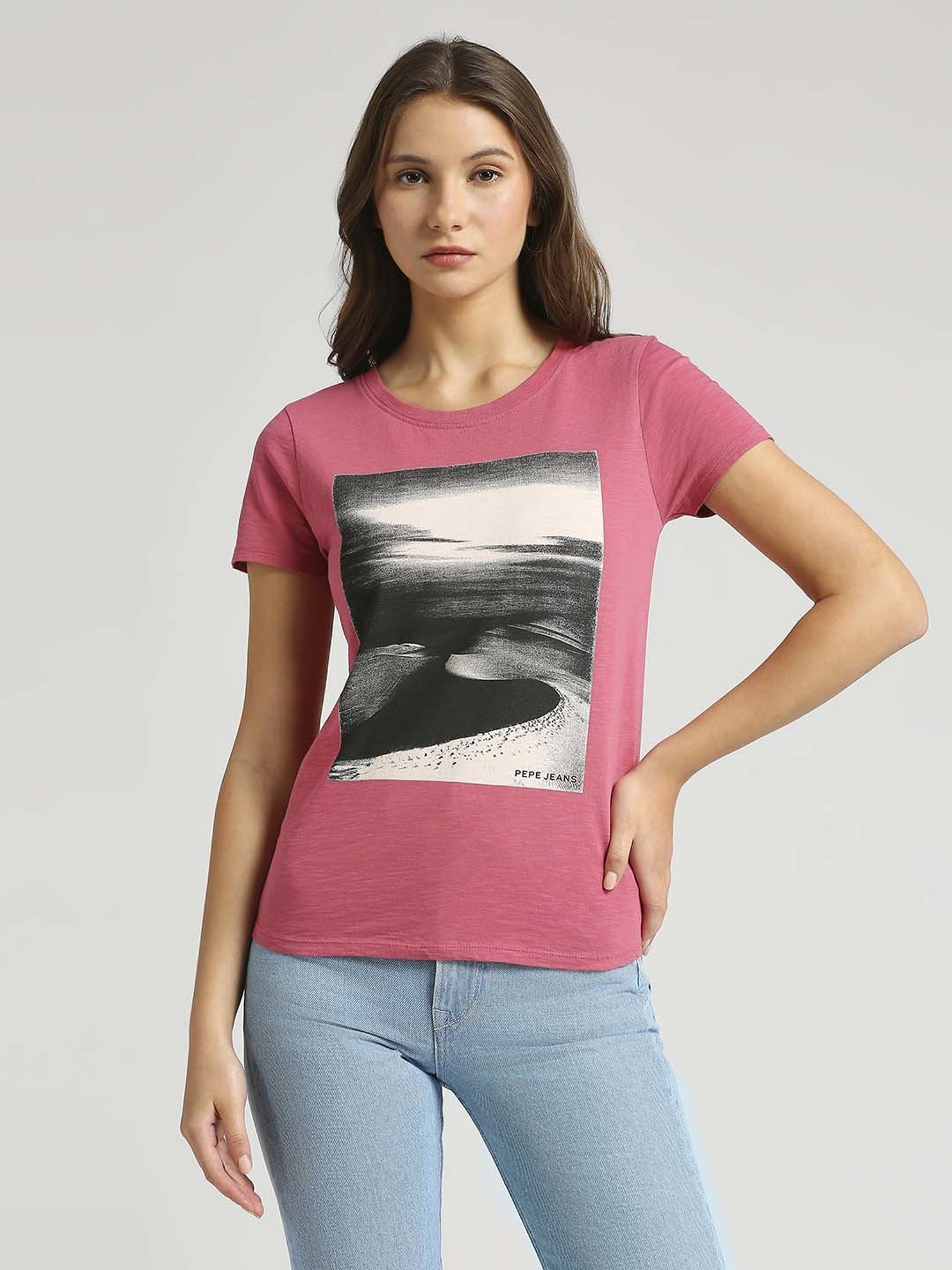 Pepe Jeans Pink Cotton Printed T-Shirt