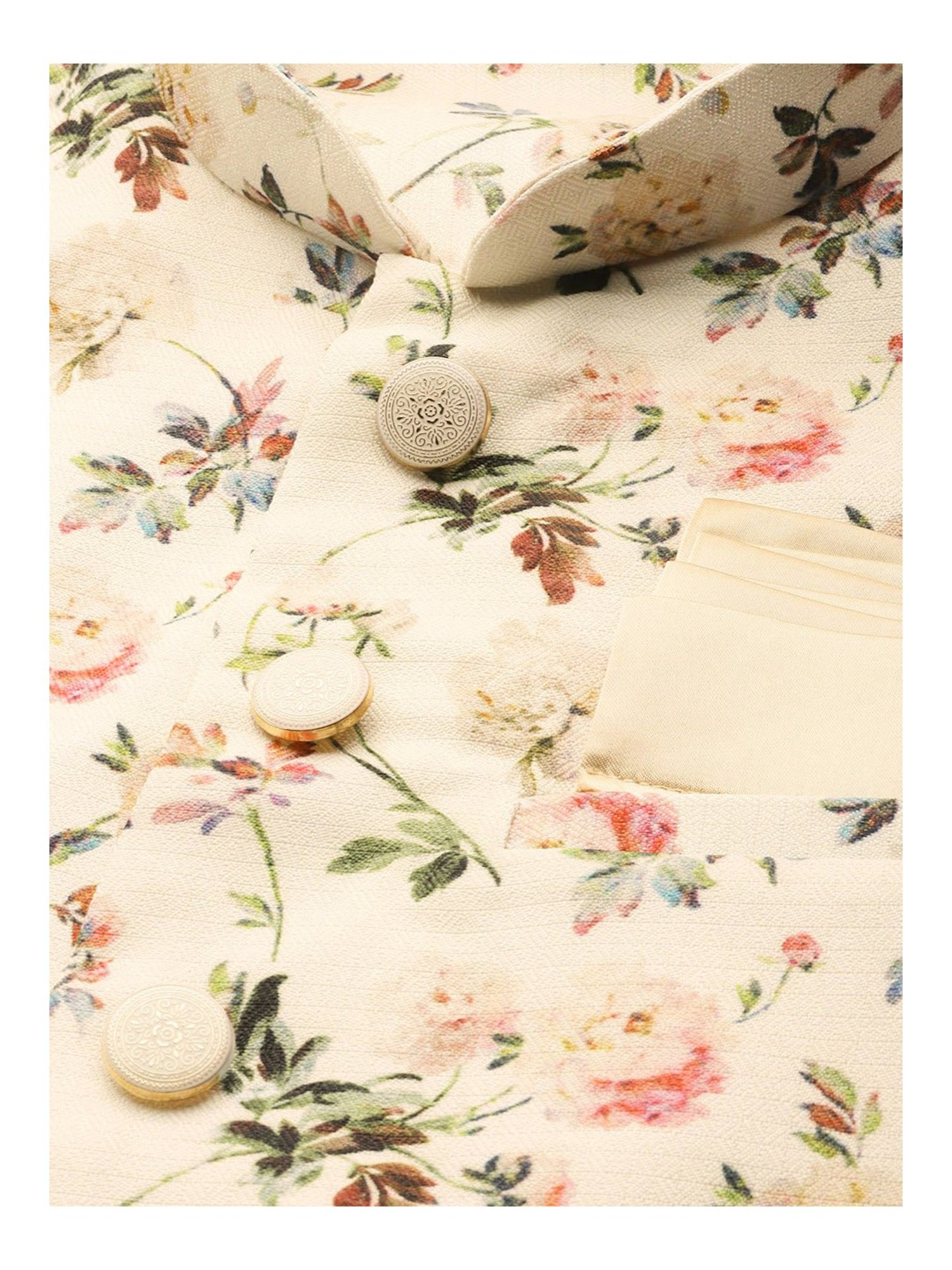 Manyavar Cream Floral Print Ethnic Jacket
