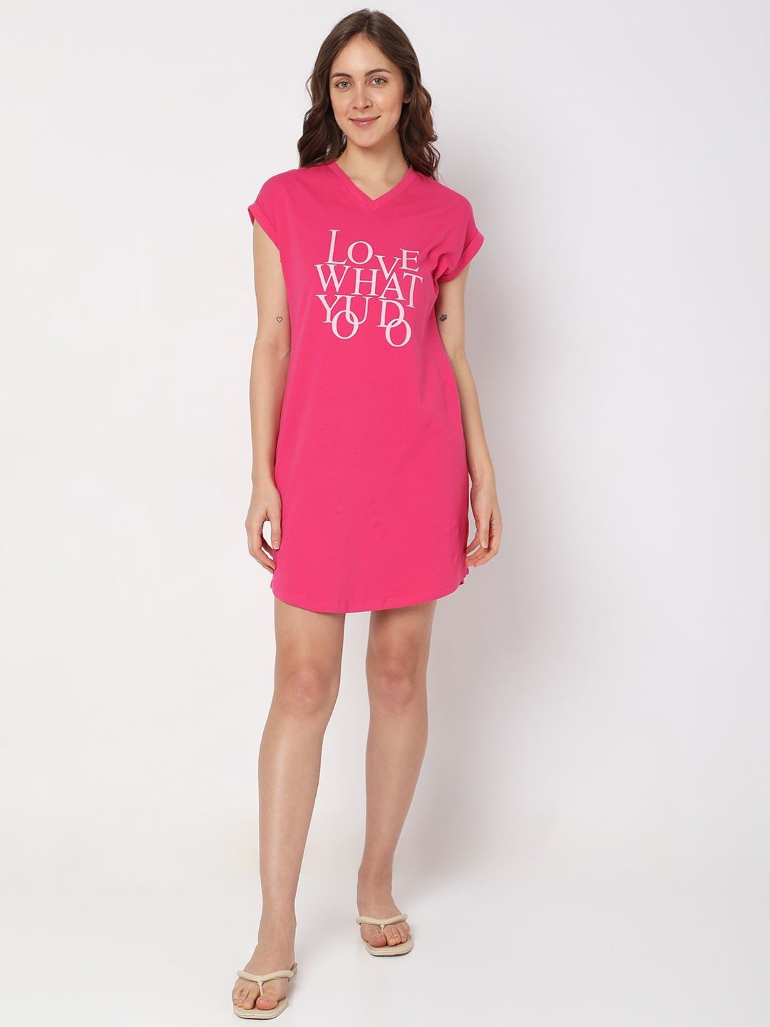 Vero Moda Intimates Pink Cotton Graphic Print Night Dress