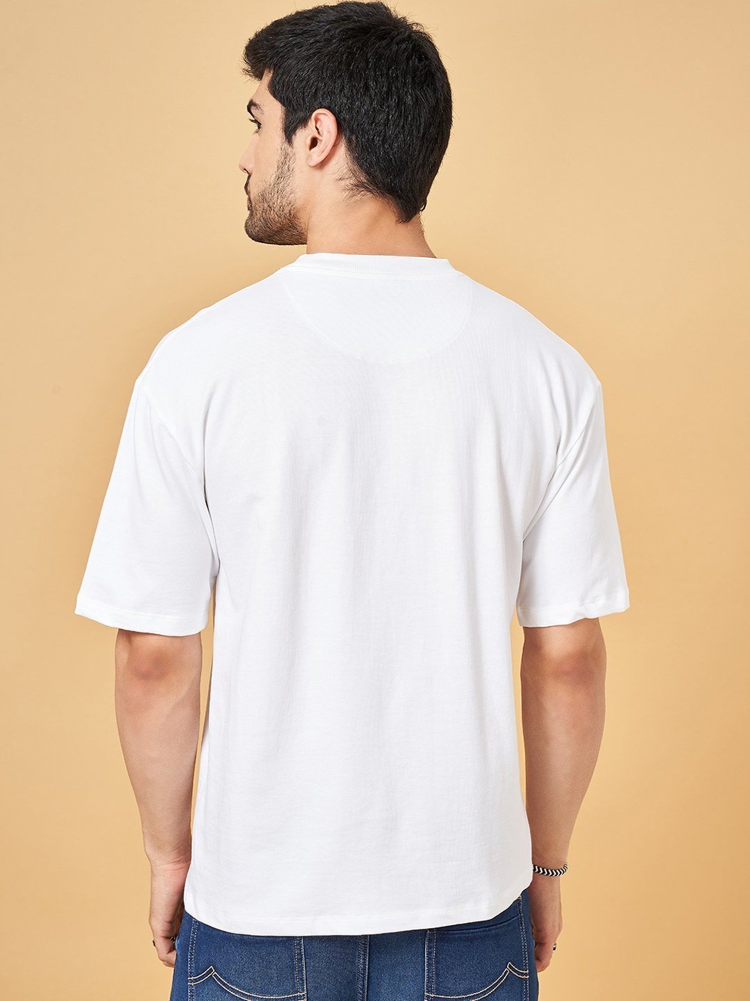 Sf Jeans By Pantaloons Bright White Cotton Regular Fit Printed T-Shirt