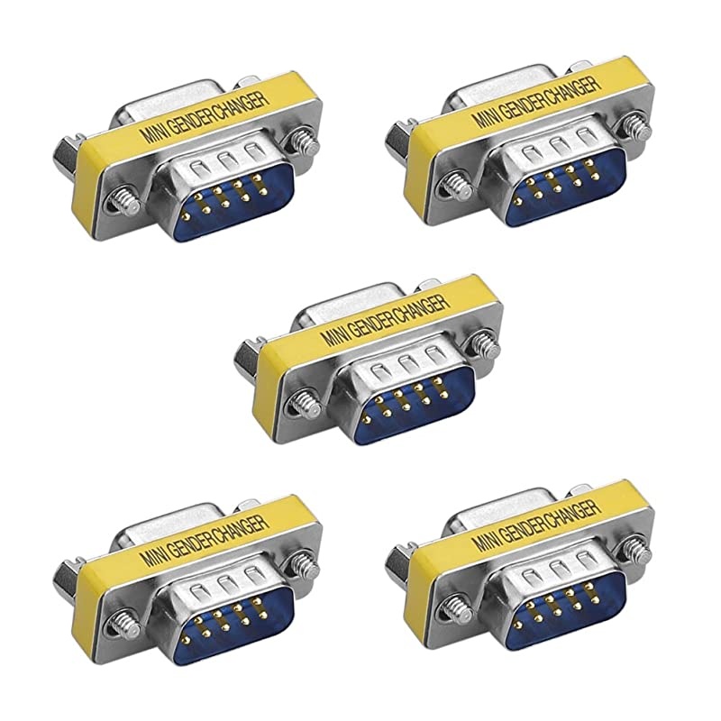 5 Packs 9 Pin RS232 Serial DB9 Connector Male to Female Cable Gender Changer Coupler Adapter