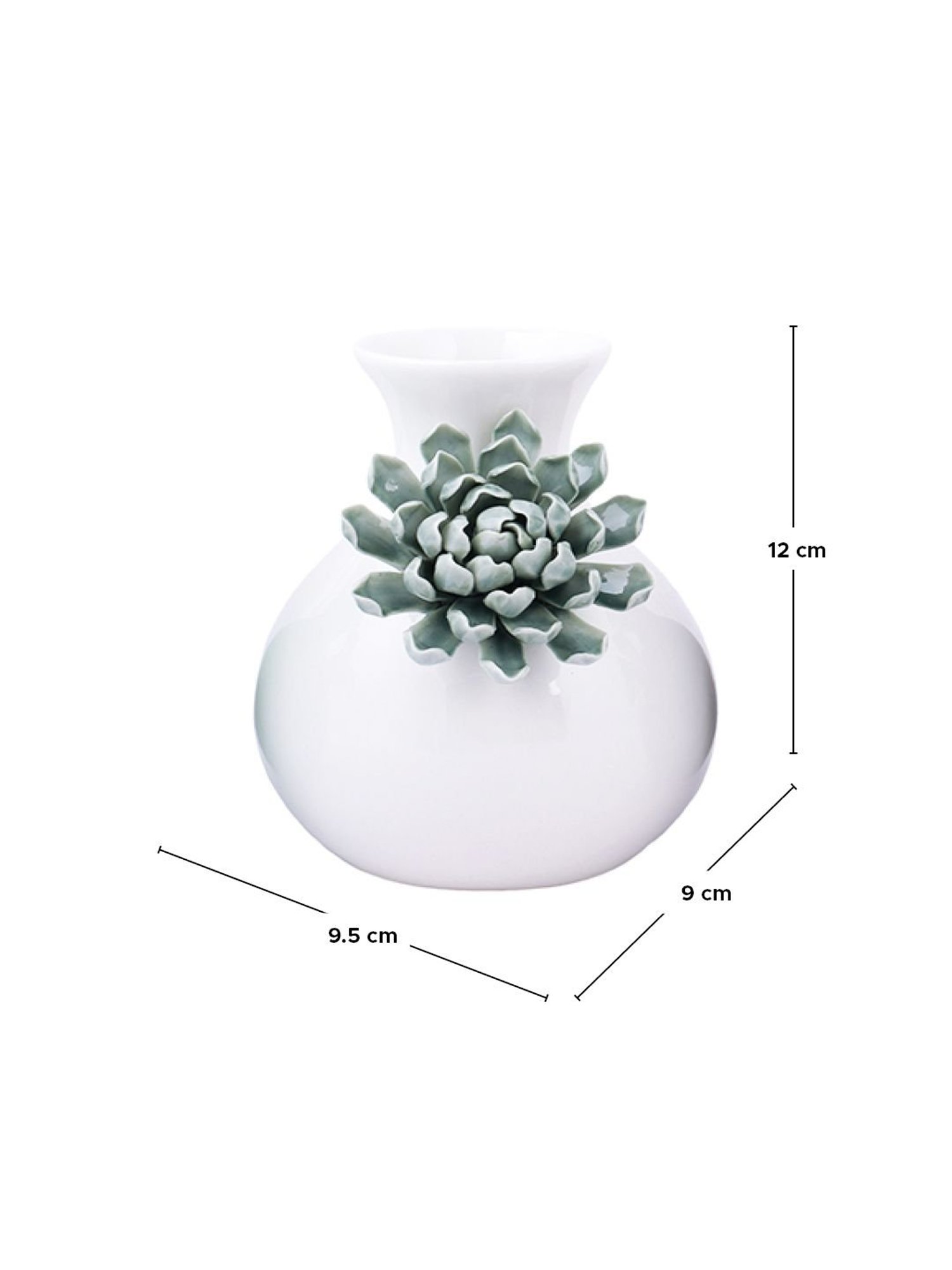 TAYHAA White & Green Ceramic Vase - Set of 1