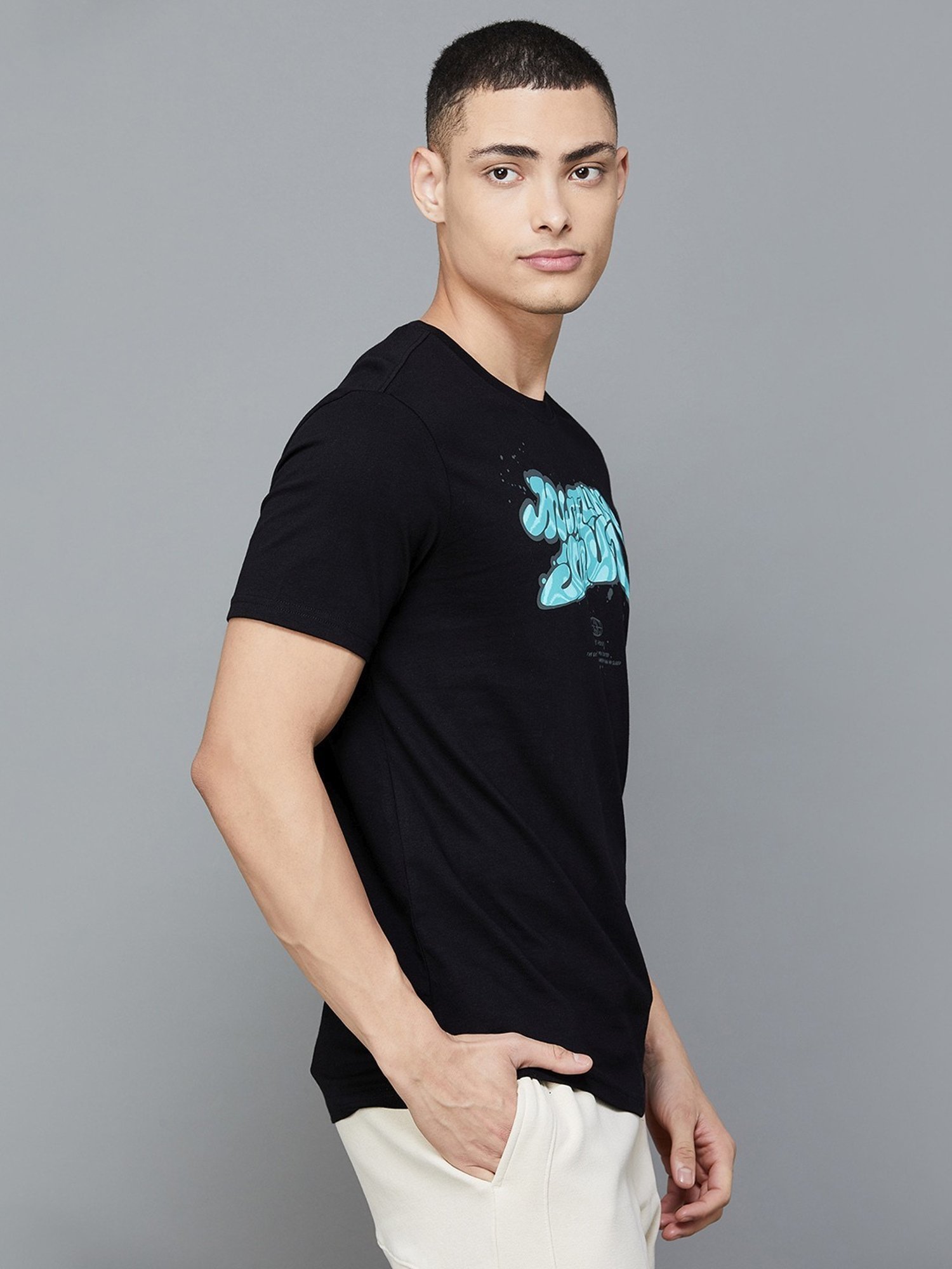 Forca by Lifestyle Black Cotton Regular Fit Printed T-Shirt