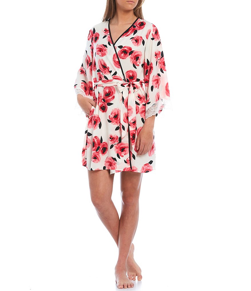 PJ Salvage Solid Ribbed Knit Long Wrap Robe