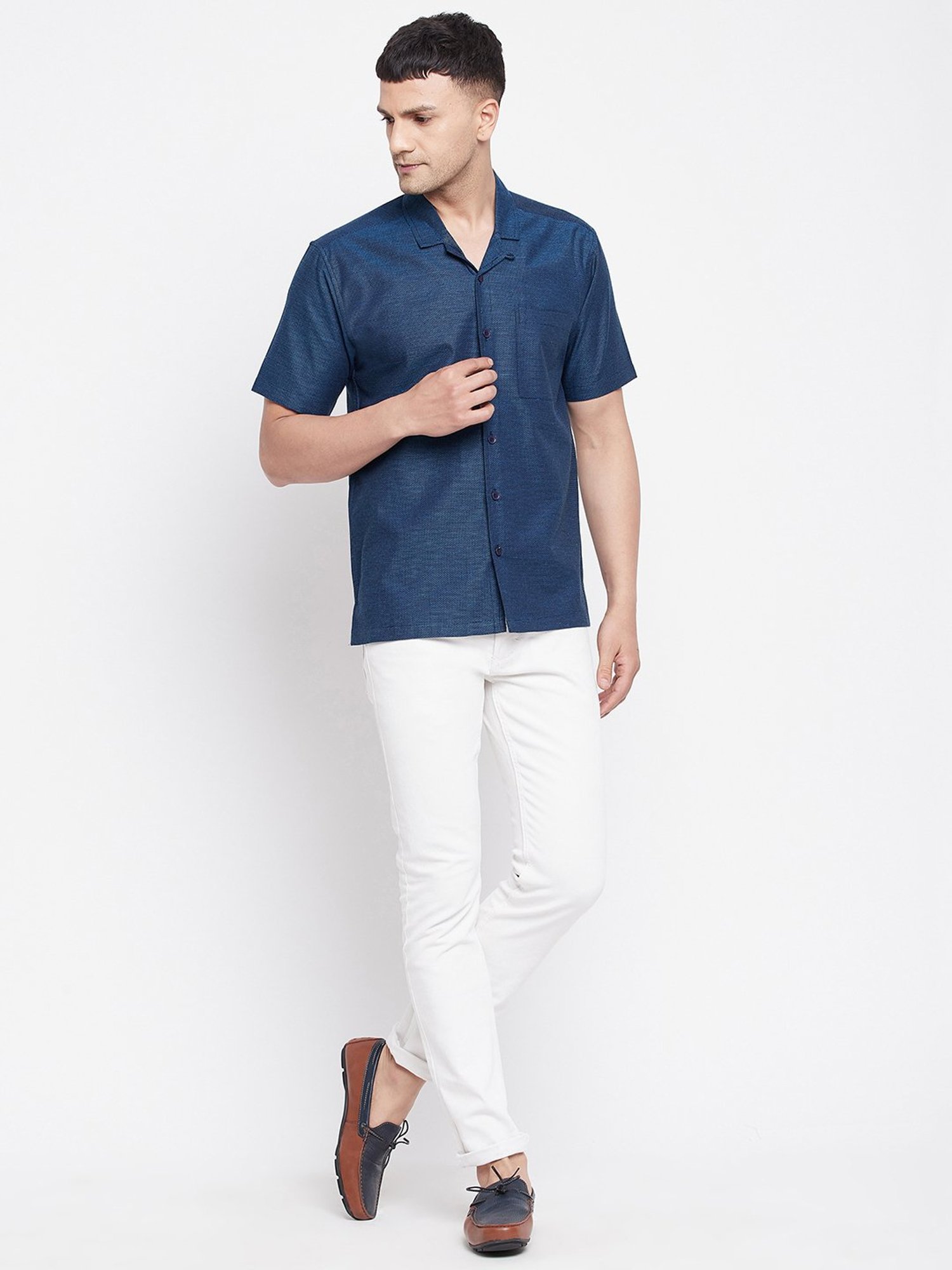 Even Navy Regular Fit Printed Shirt