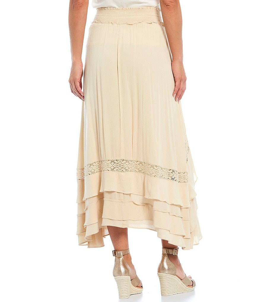 Reba Crinkled Crepe Lace Inset Ruffle Skirt