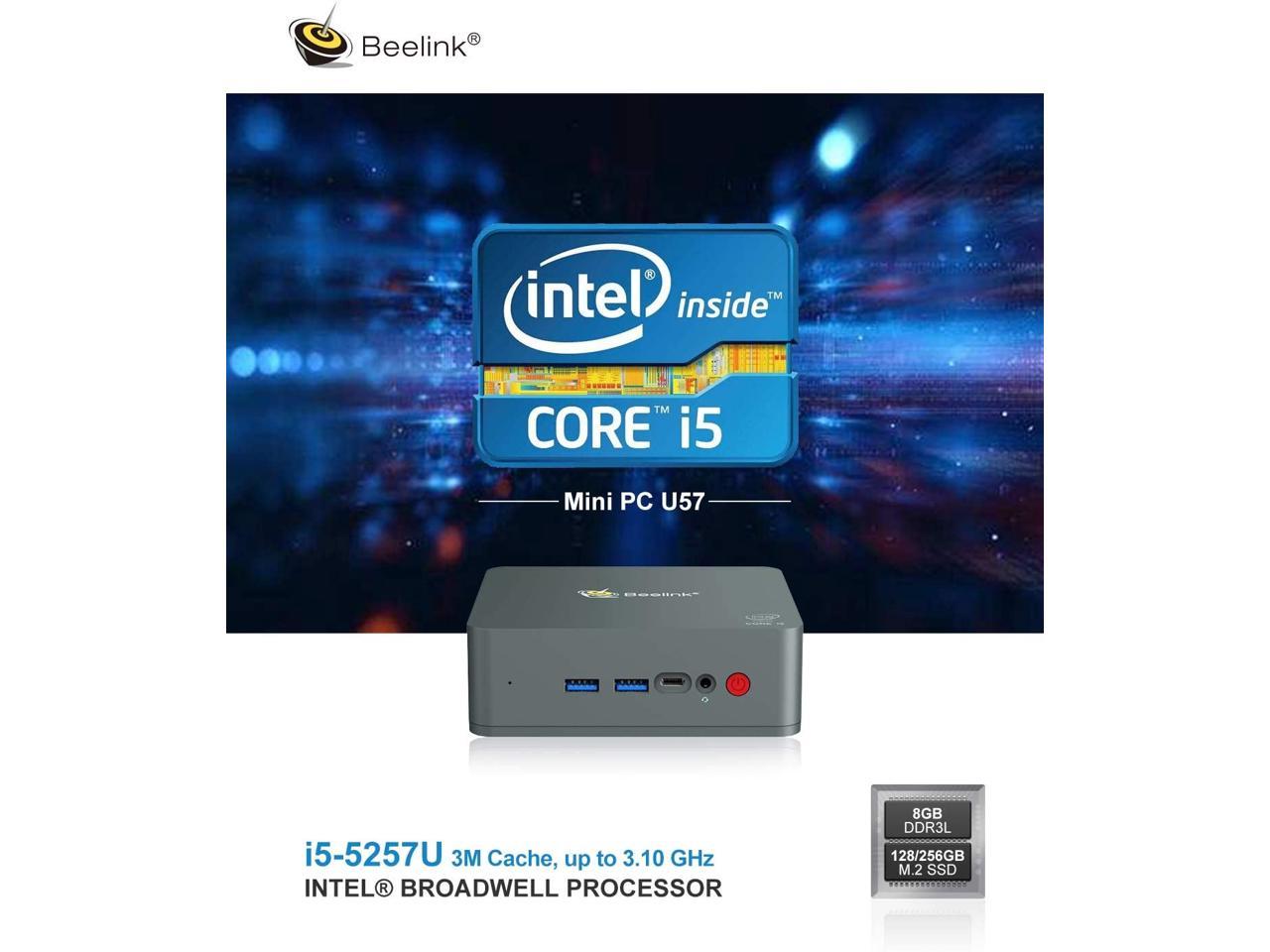 Beelink U57 Mini PC with Intel Core i5-5257u Processor(up to 3.10 GHz)&Windows 10 Pro,8G DDR3L/128G SSD High Performance Business Mini Computer,2.4G/5G Dual WiFi,BT4.2,Dual HDMI Ports