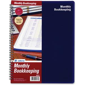 Adams AFR71 Monthly Bookkeeping Record Spiral Bound - White Sheet(s) - Blue, Yellow Print Color - 1 Each