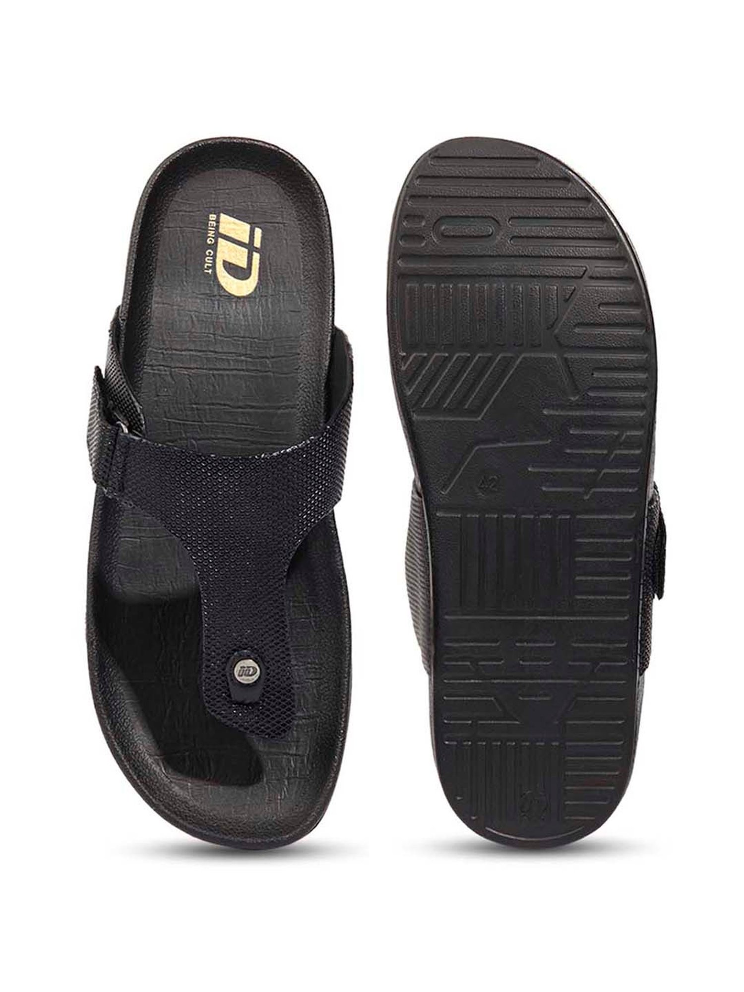 ID Men's Black T-Strap Sandals