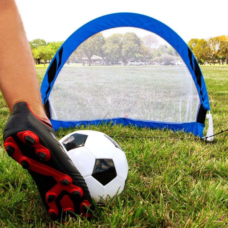 Training Equipment Pair of 4 Foot Pop Up Soccer Goals with Disc Cones, Blue