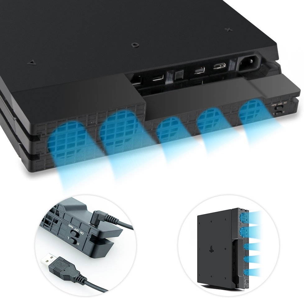 PS4 Cooling Fan, USB External 5-Fan Super Turbo Temperature Pro Cooler with USB Cable for Sony Playstation 4 Pro Gaming Console