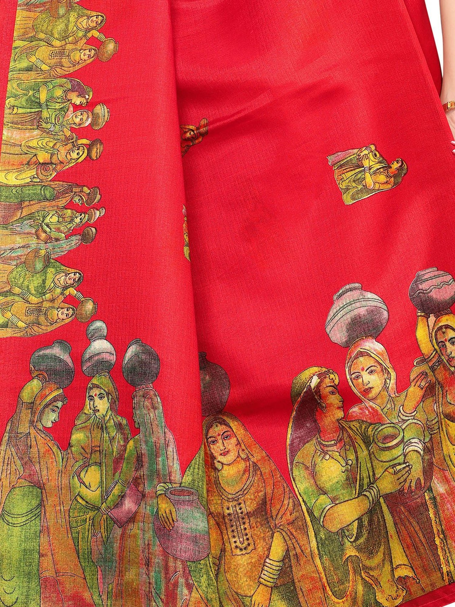 KSUT Red Printed Saree With Blouse