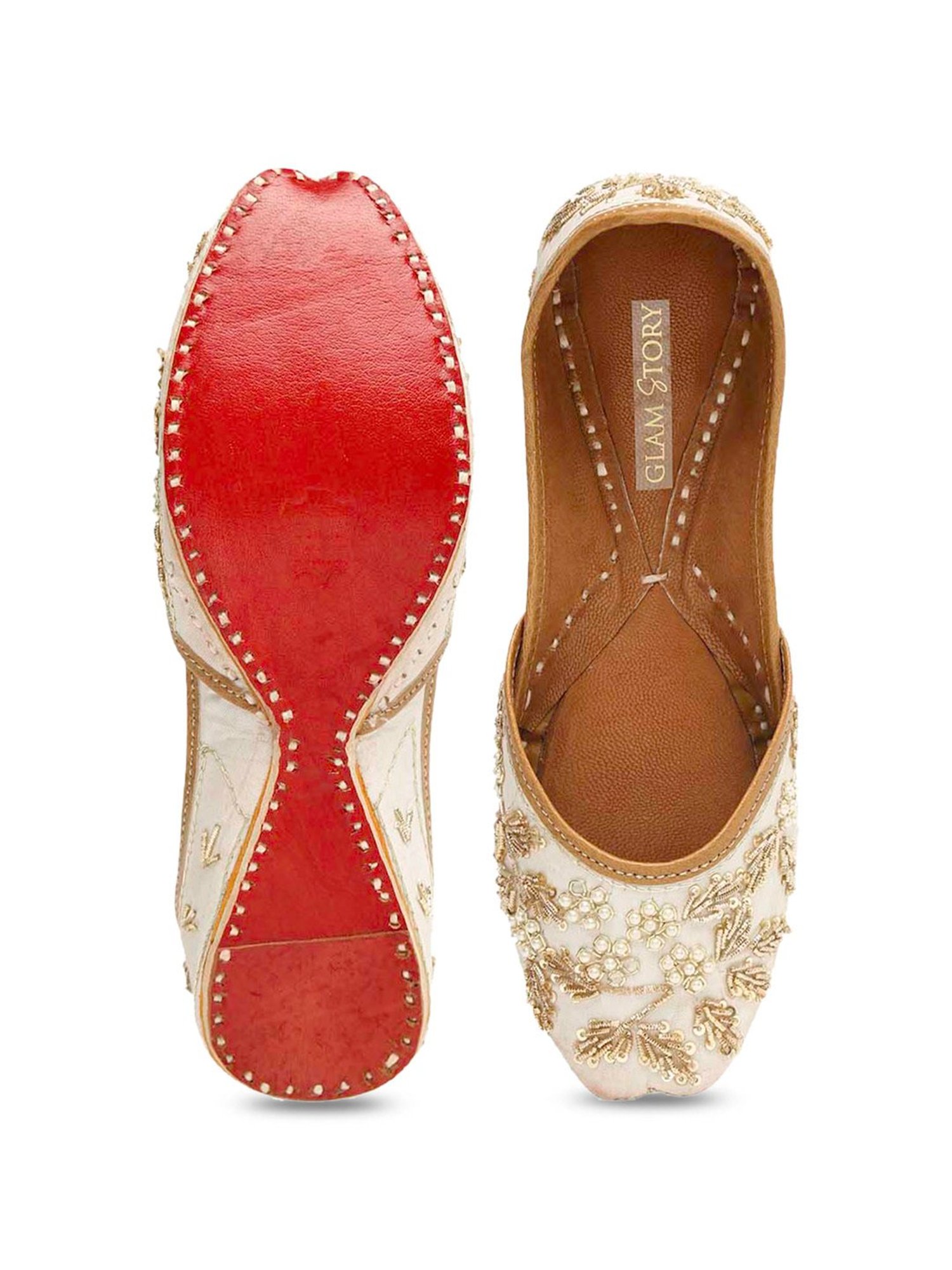 Glam Story Women's White Ethnic Juttis