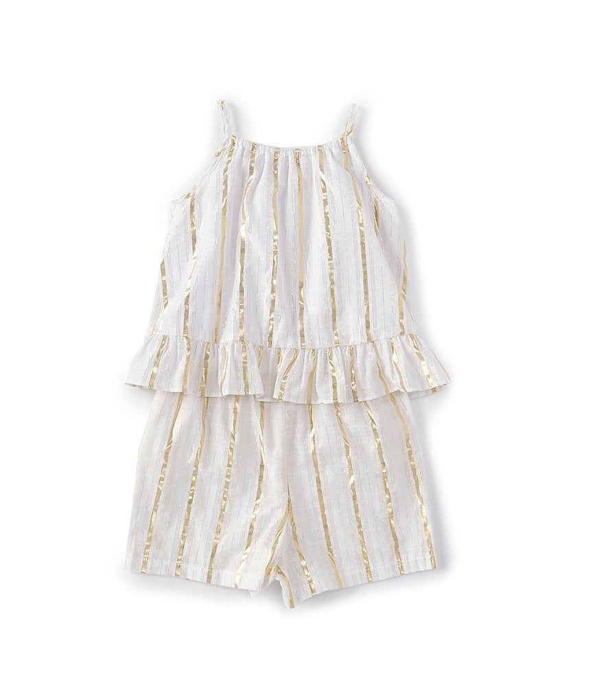 Bonnie Jean Little Girls 2T-4T Lurex-Stripe Gauze Popover Romper