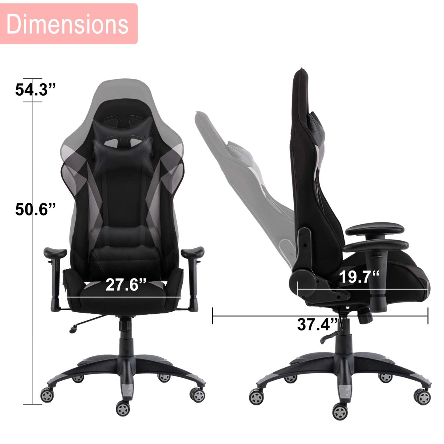 SMUGDESK Gaming Chair Racing Computer Desk Office Chair High Back Game Chair Seat Height Armrest Adjustable Swivel Ergonomic Task Chair with Headrest and Lumbar Support,Grey