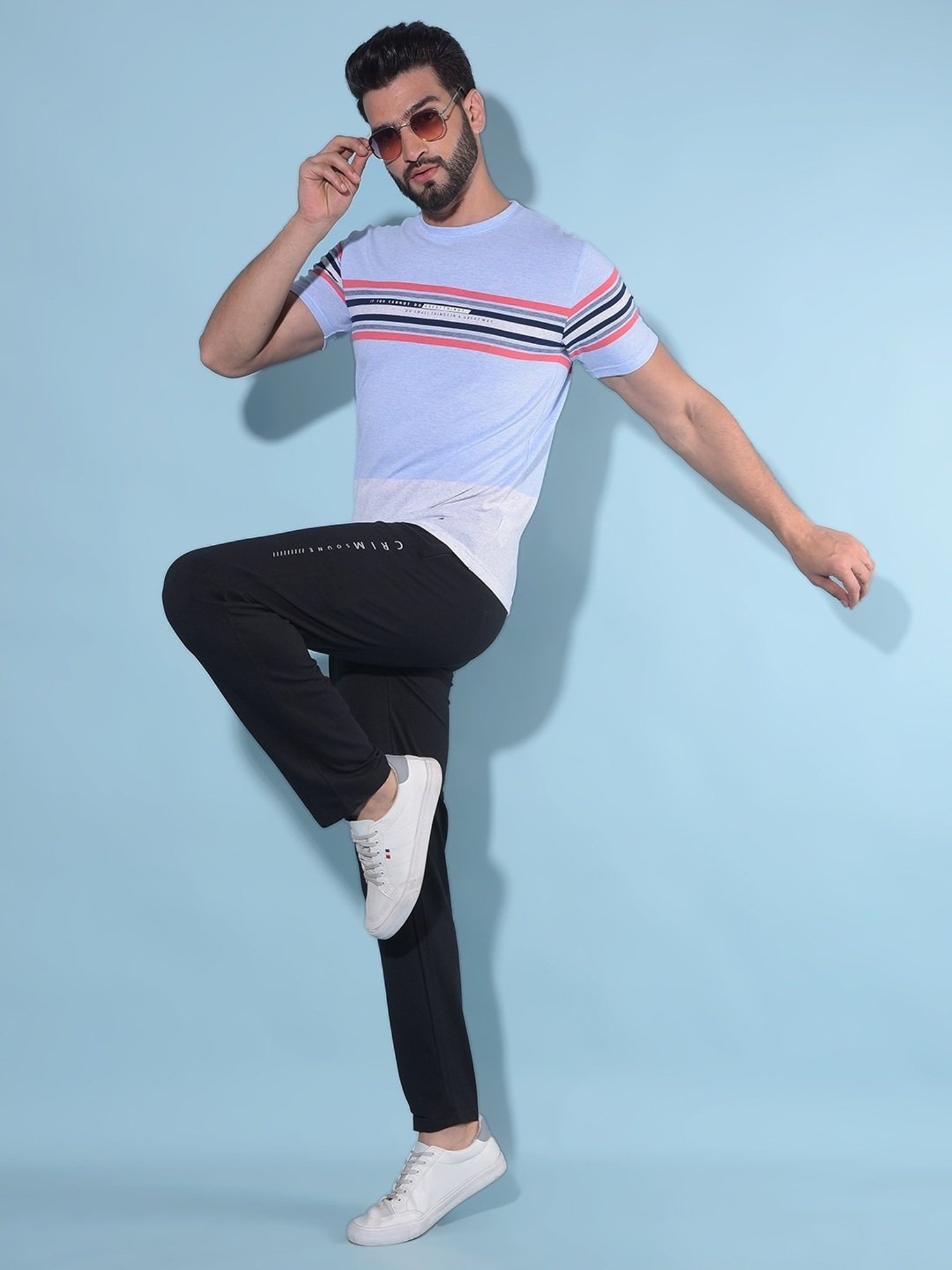 Crimsoune Club Blue  Slim Fit Striped T-Shirt