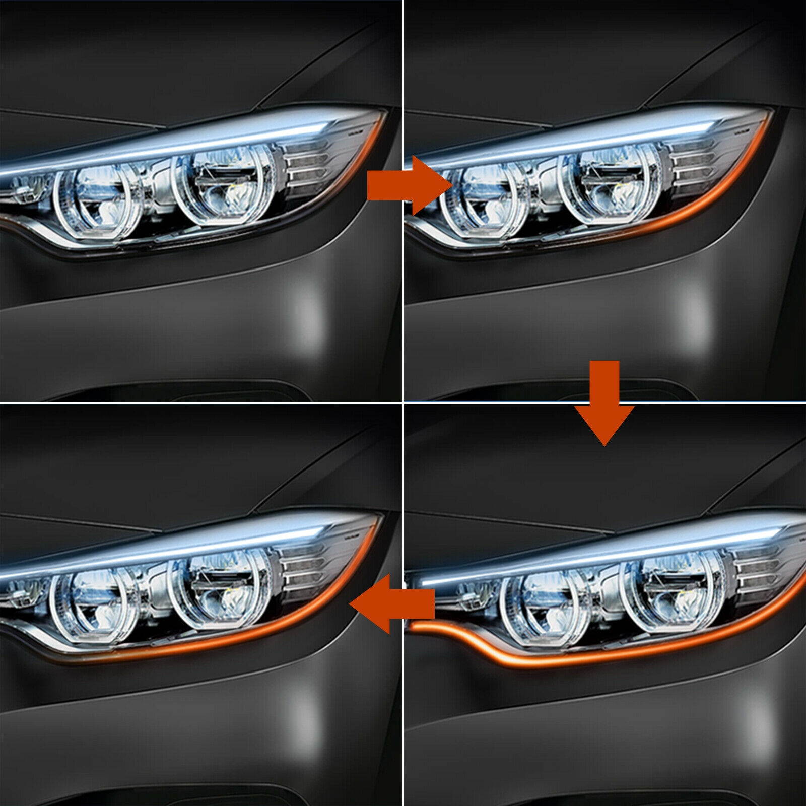 2x 60cm Slim RGB Sequential Flexible LED DRL Turn Signal Strip Remote Headlight