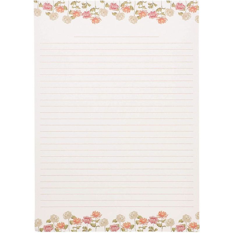 Paper Junkie 60 Sheets Vintage Floral Lined Stationery Paper with Envelopes 10.2 x 7.25 in, 6 Designs