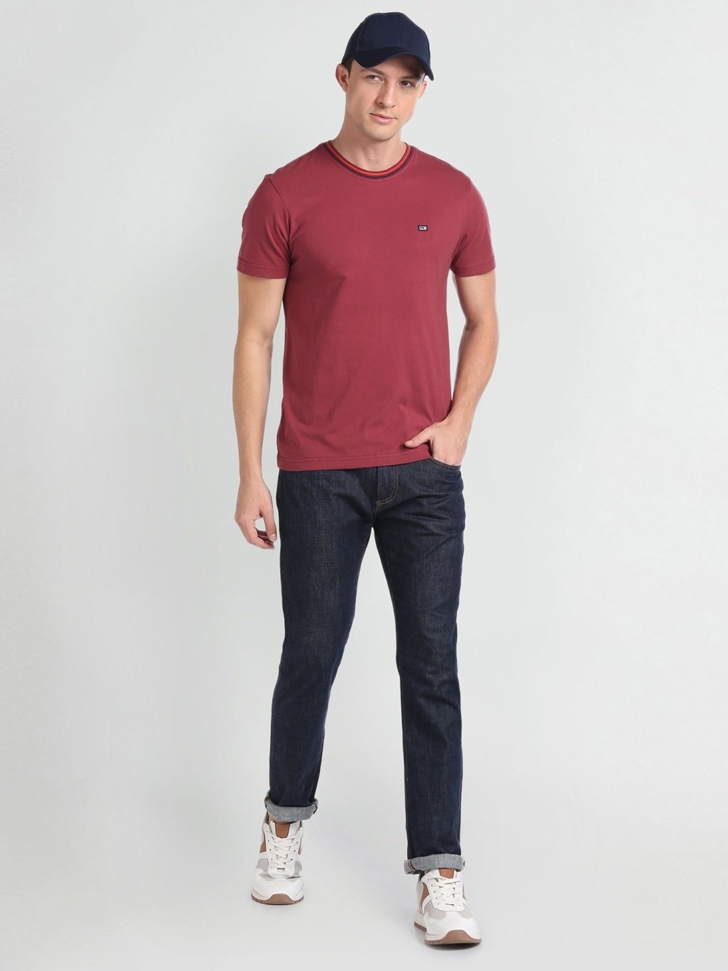 Arrow Sport Red Cotton Regular Fit T-Shirt