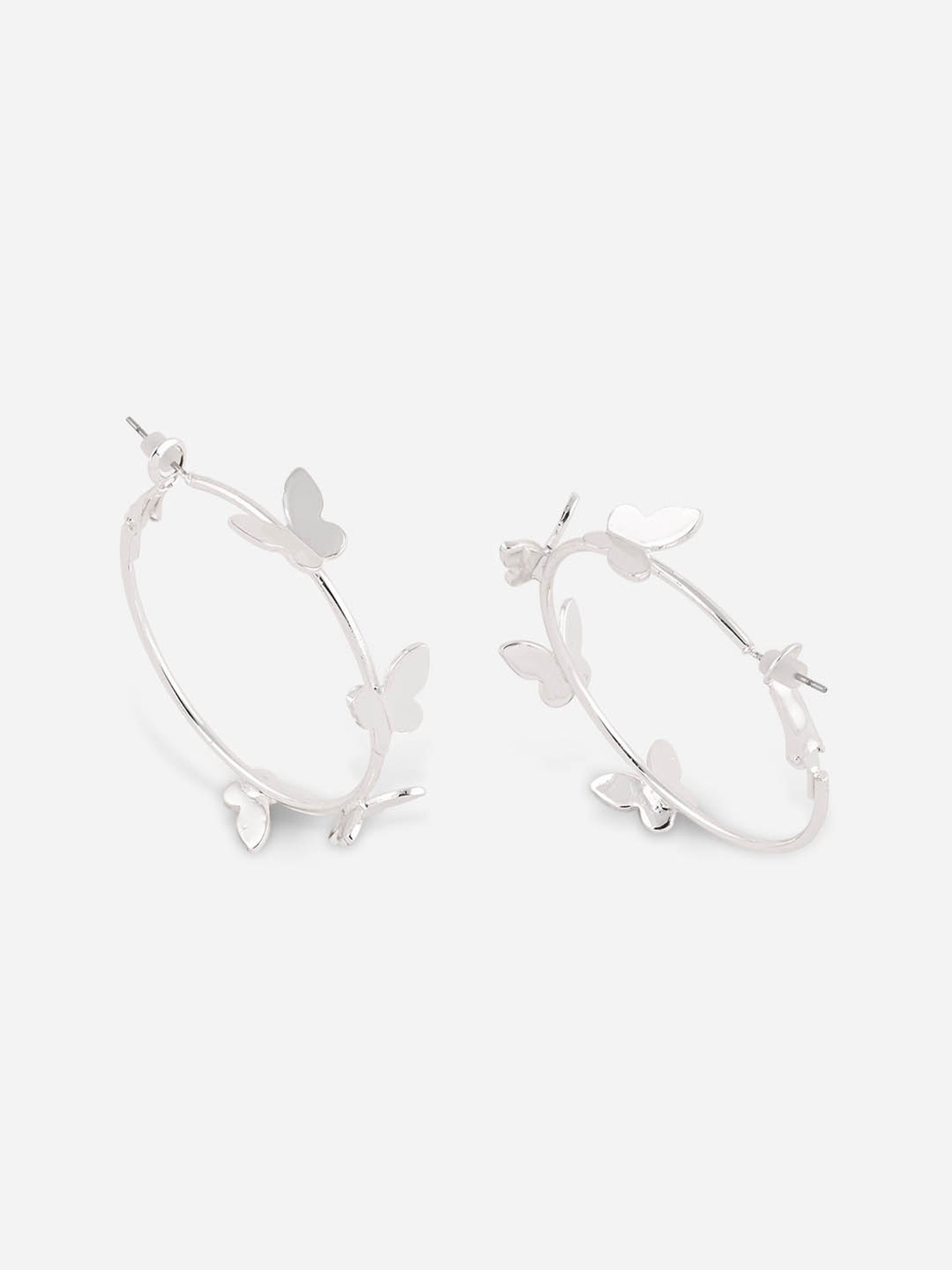 ToniQ Casual Silver-Plated Butterfly Hoop Earrings for Women
