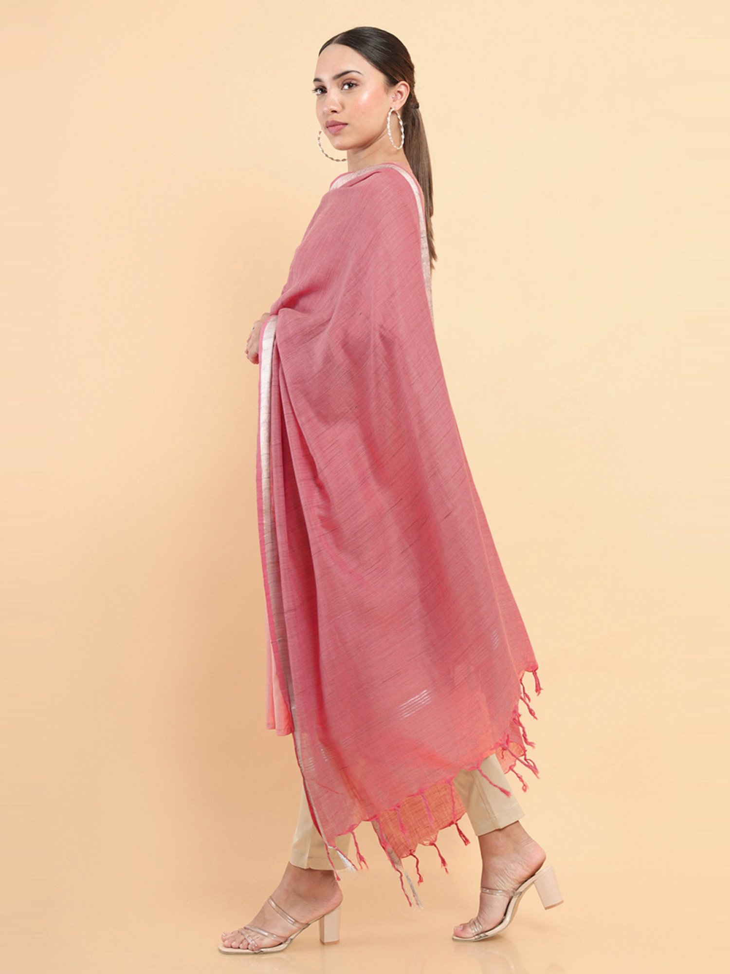 Soch Peach Cotton Plain Dupatta