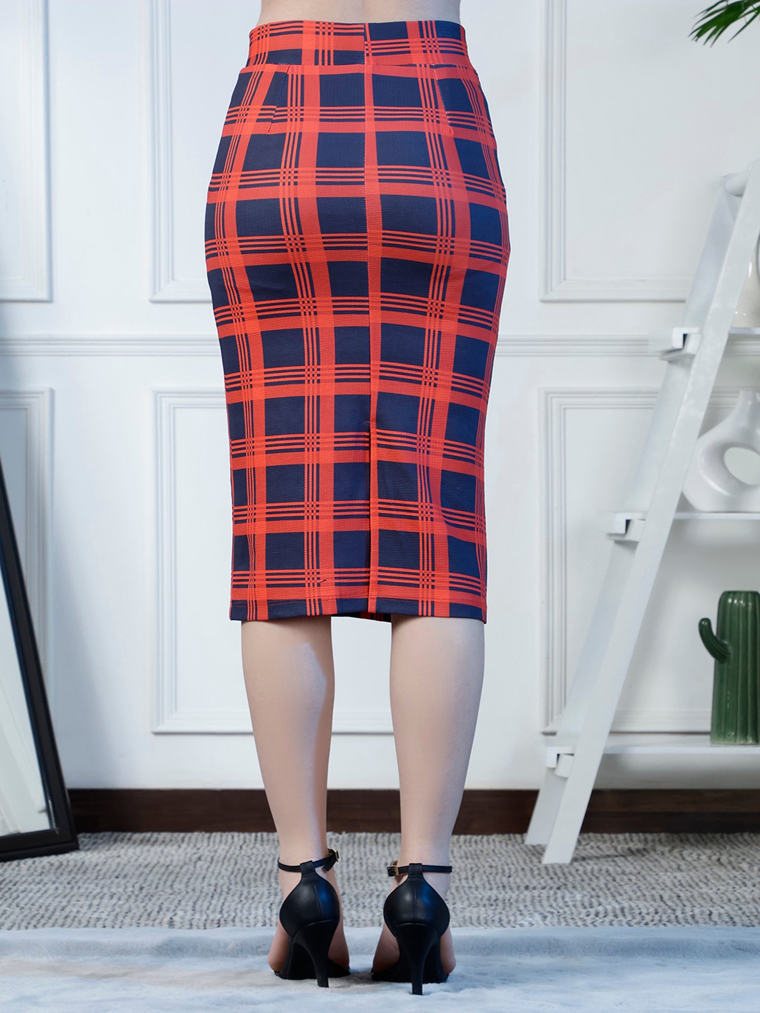 NEUDIS Red Checks Midi Skirt