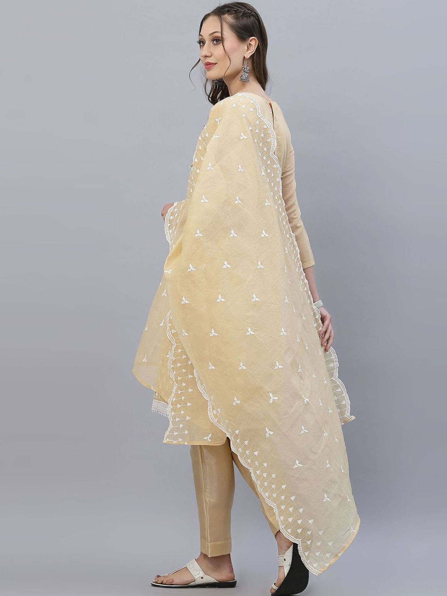 Satrani Beige Embroidered Unstitched Dress Material