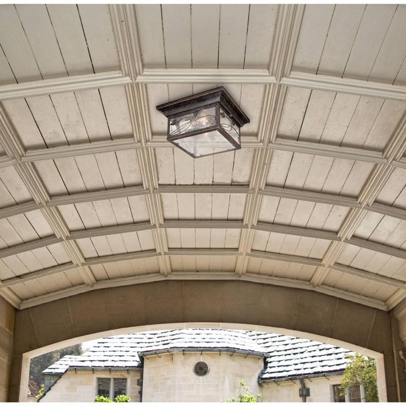 Franklin Iron Works Country Cottage Outdoor Ceiling Light French Bronze Leaf and Vine Motif 11" Clear Seedy Glass for Patio Porch