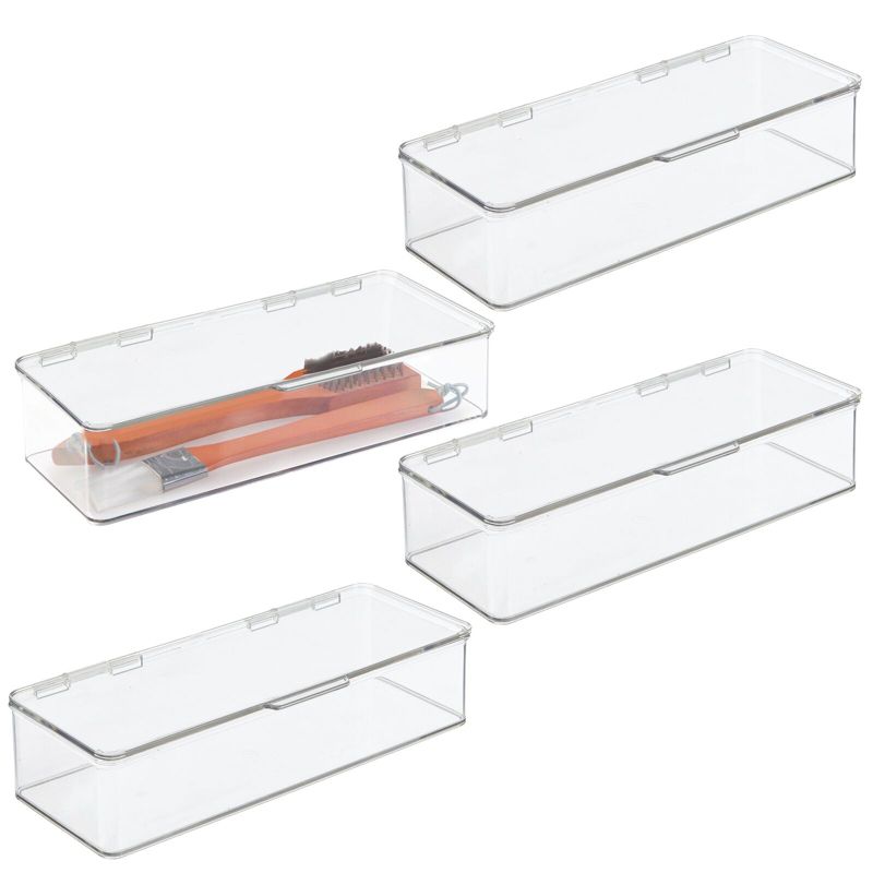 mDesign Plastic Stackable Kitchen Grill Accessories Storage Box, 4 Pack - Clear