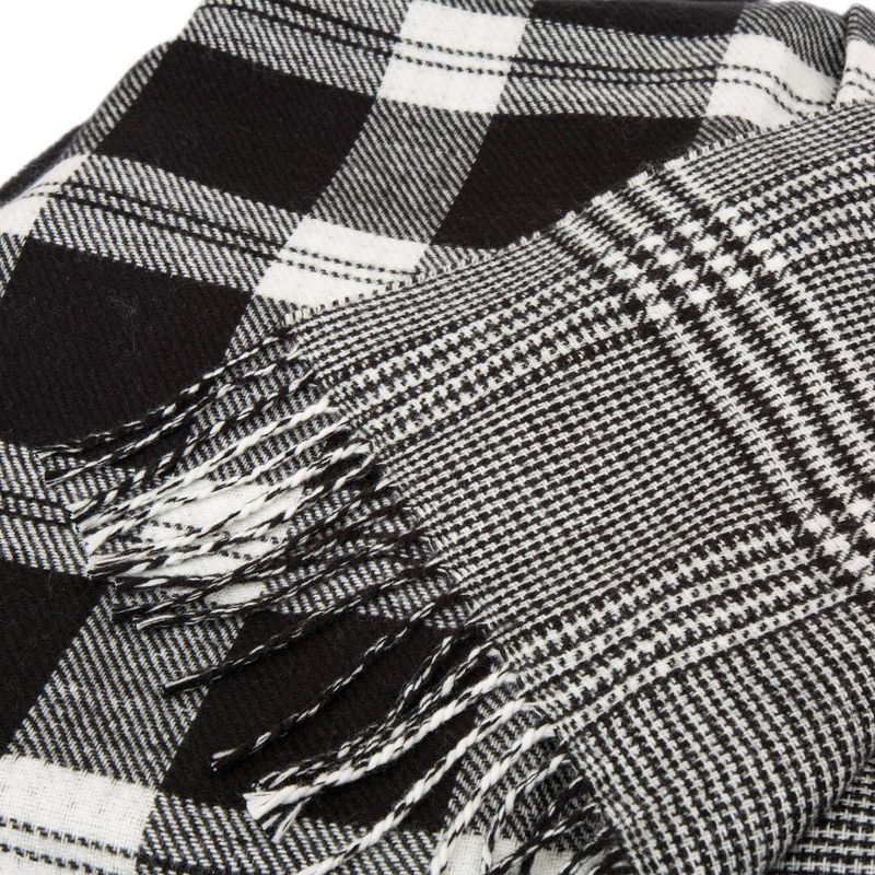 60" x 50" Acrylic Reversible Plaid Woven Throw Blanket Black and White - Glitzhome
