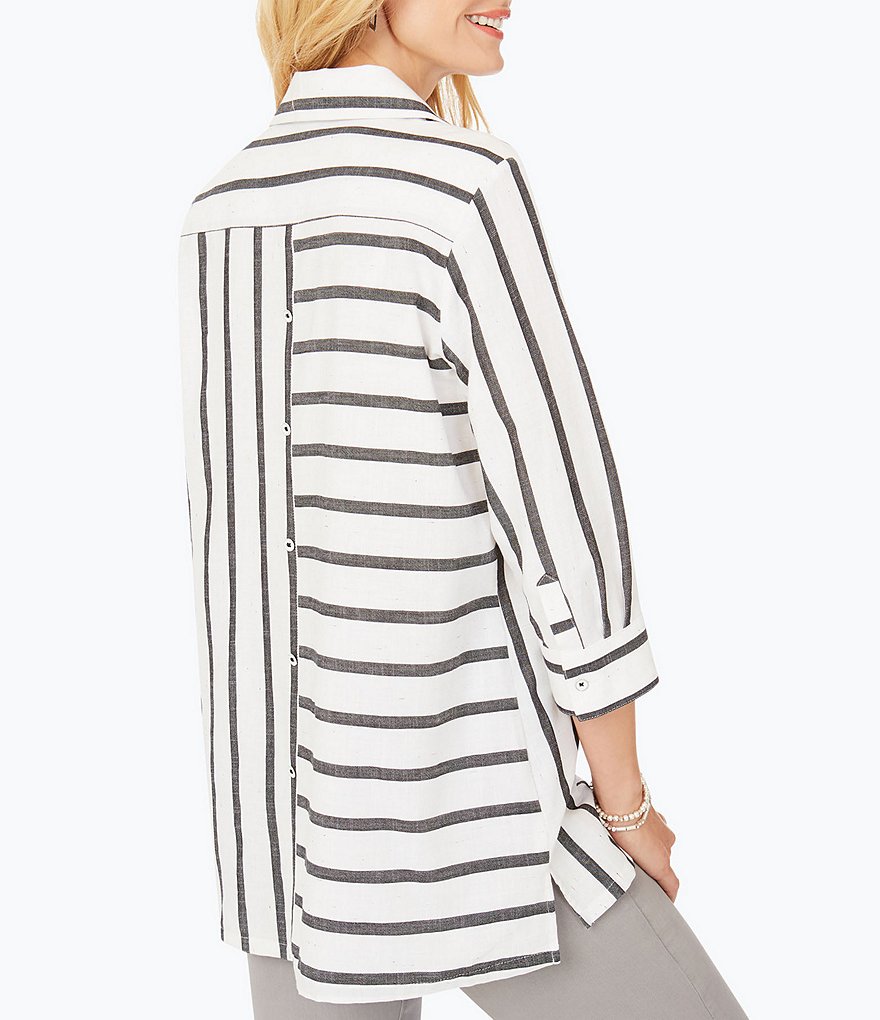 Foxcroft Santino Multi-Directional Fleck Stripe Wing Collar Shaped Tunic