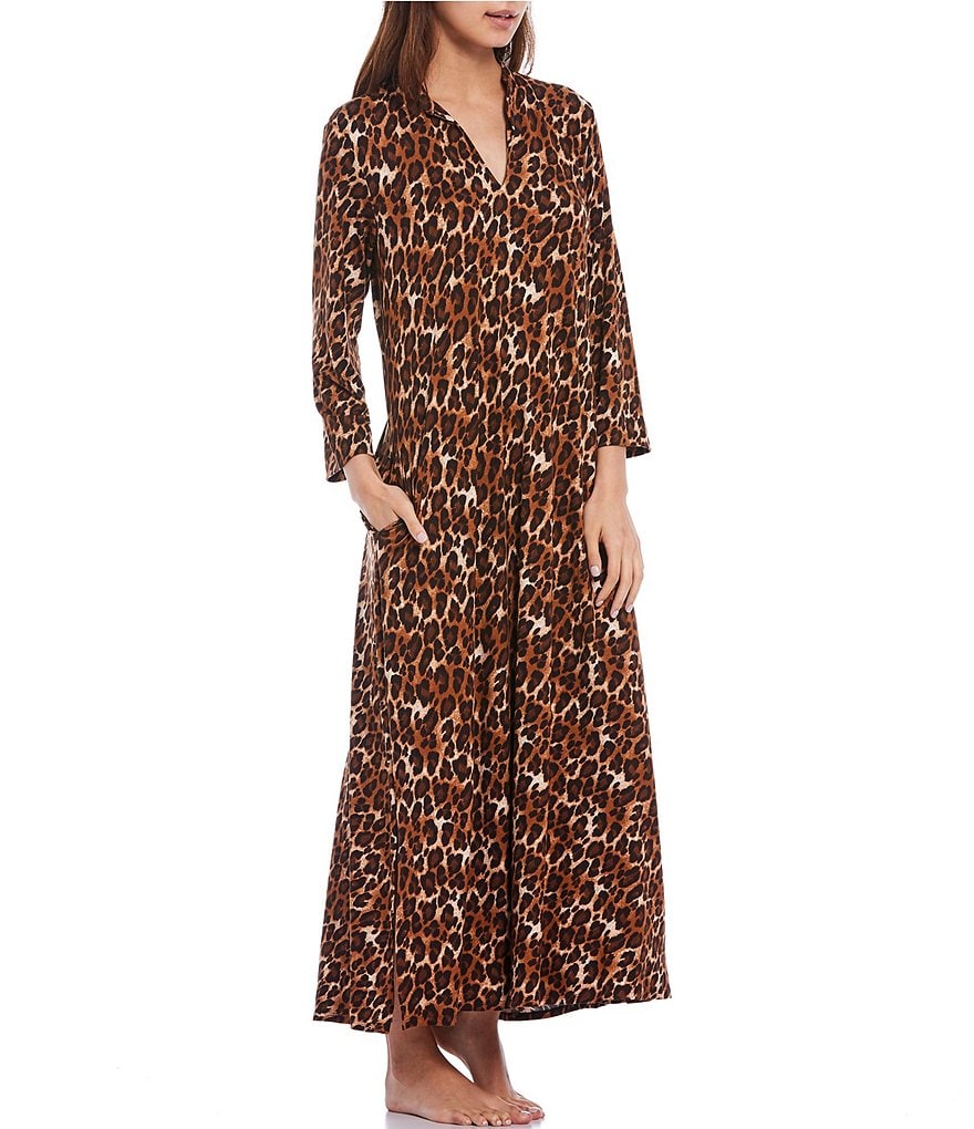 N Natori Wild Instinct Animal Print Jersey Knit Caftan