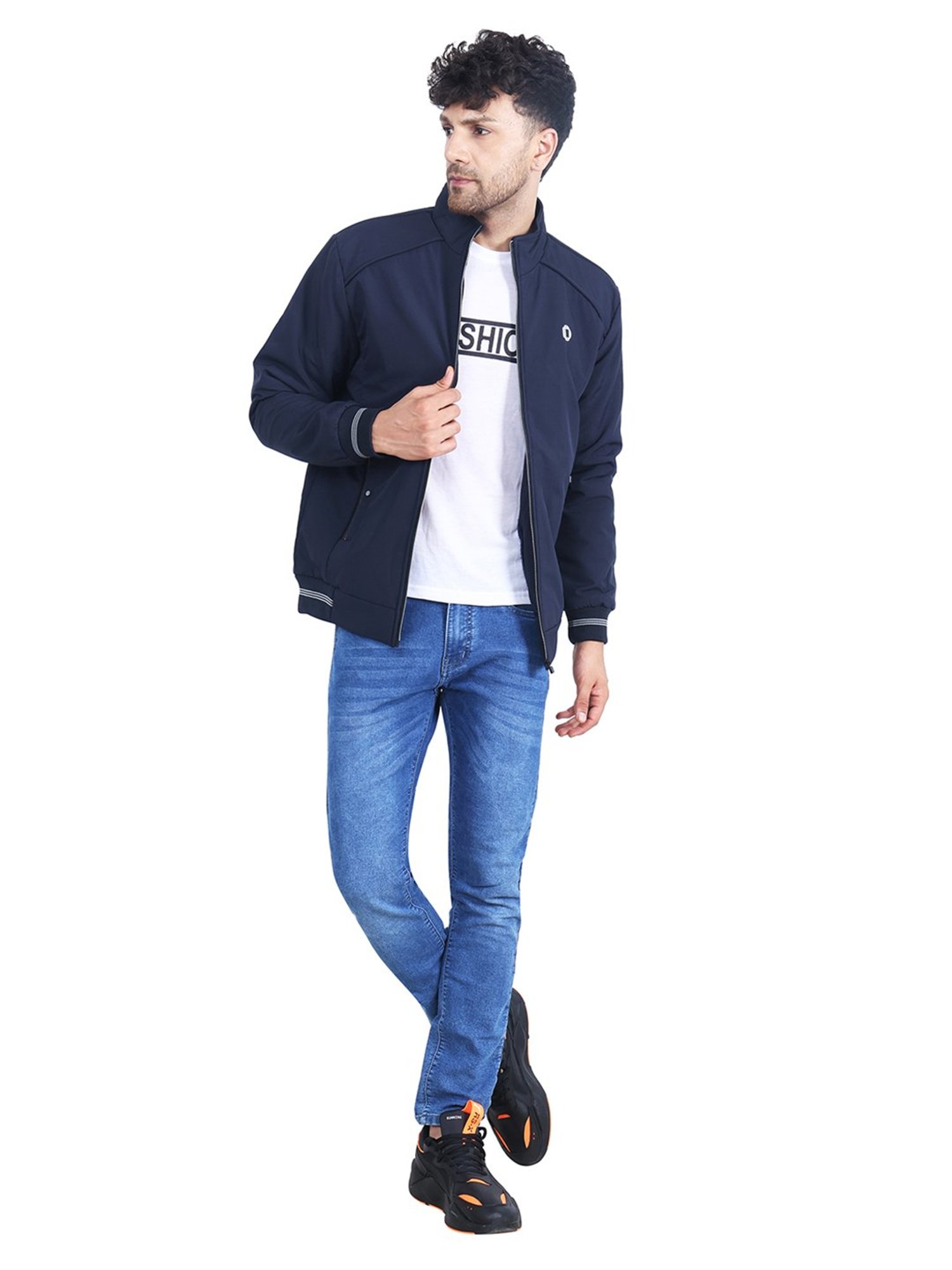 Dollar Navy Regular Fit High Neck Jacket