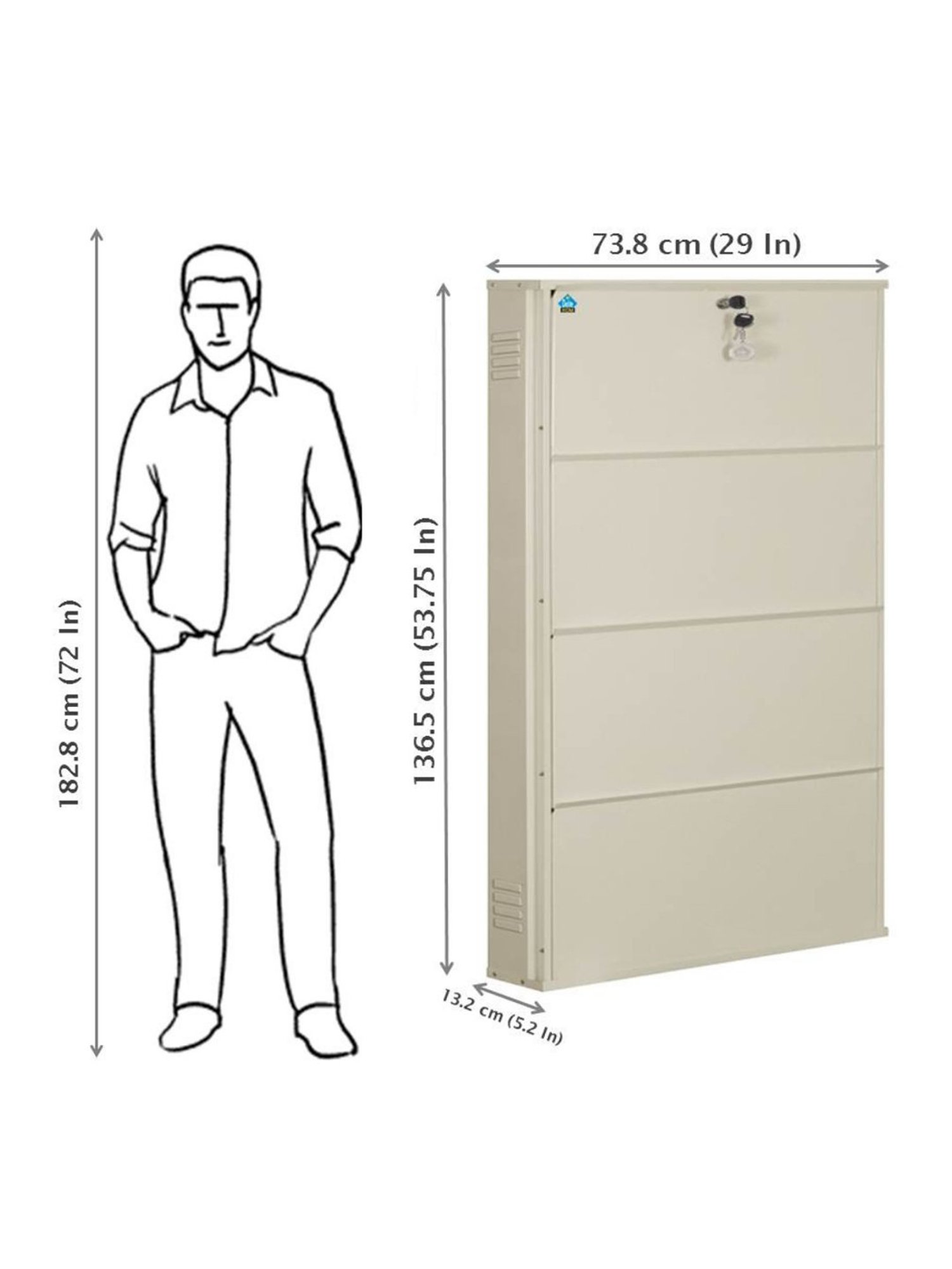 Delite Kom Metal Shoe Rack - 29" 4 Shelf, Ivory, PowderCoat, Wall Mount, DIY