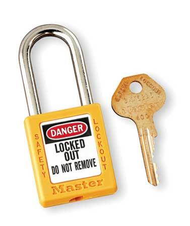 MASTER LOCK 410KAS6YLW Lockout Padlock,KA,Yellow,1-3/4"H,PK6