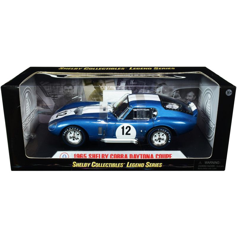 1965 Shelby Cobra Daytona Coupe #12 Blue Metallic with White Stripes 1/18 Diecast Model Car by Shelby Collectibles