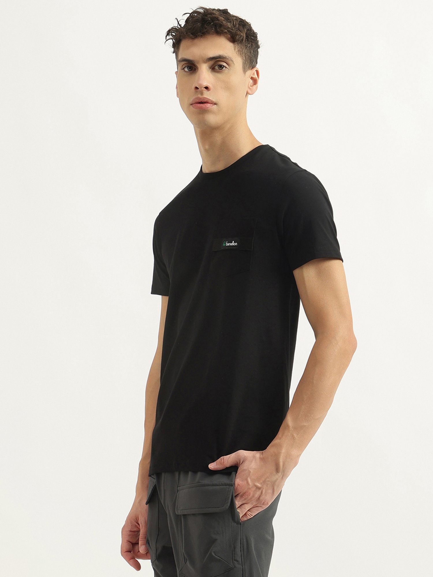United Colors Of Benetton Black Pure Cotton Regular T-Shirt