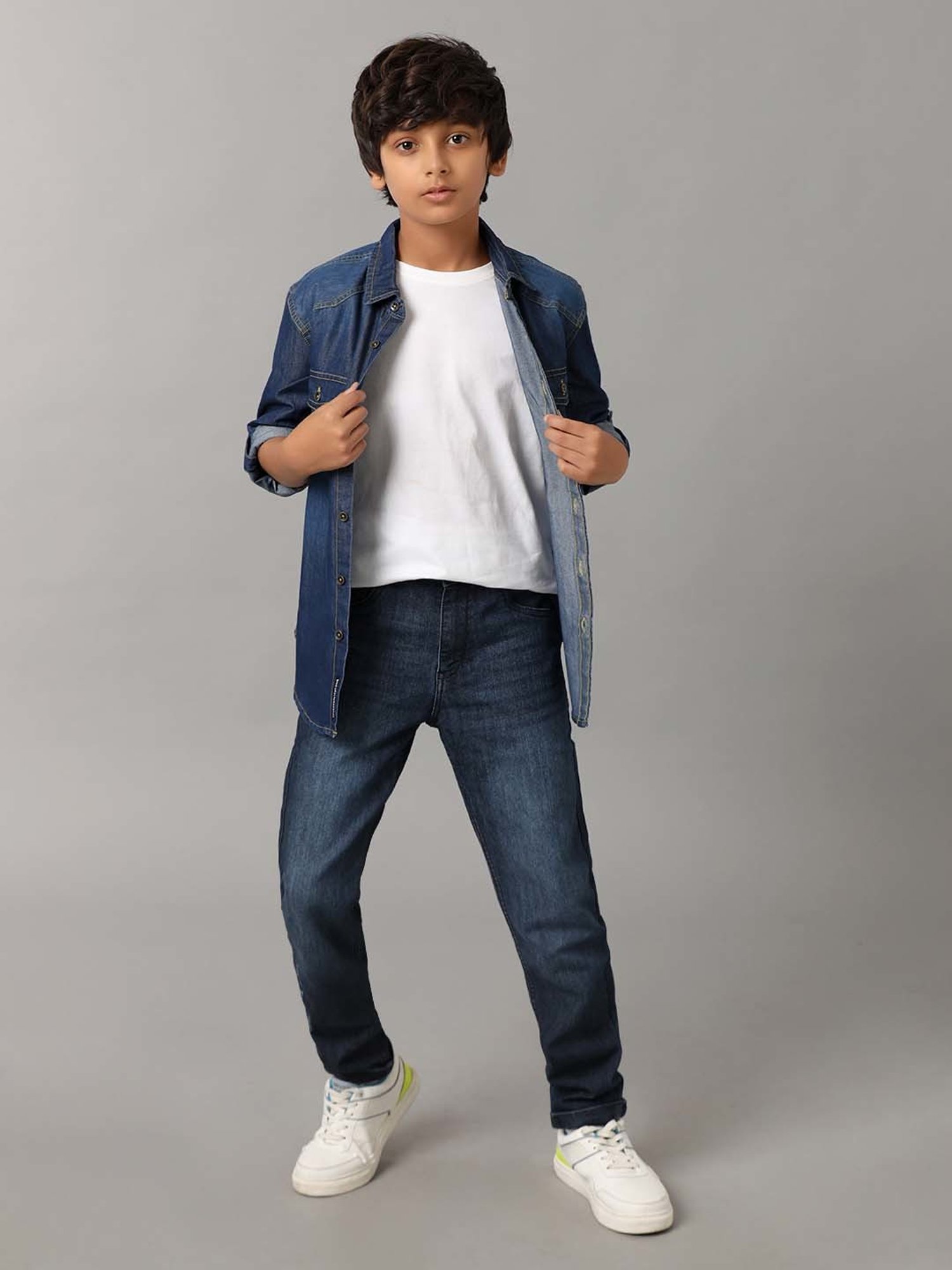 Under Fourteen Only Kids Blue Cotton Printed Full Sleeves Shirt