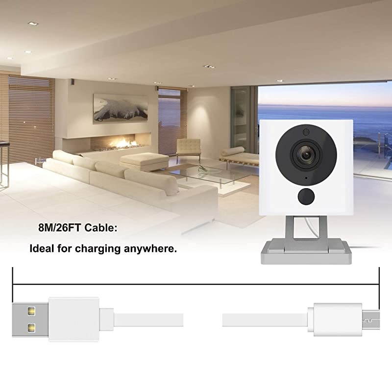 Pack 6FT Flat Power Extension Cable for WyzeCamWyzeCam PanKasaCam IndoorNestCam IndoorYi Camera Blink USB to Micro USB Flat Charging Cord for Security Cam with Wire Clips