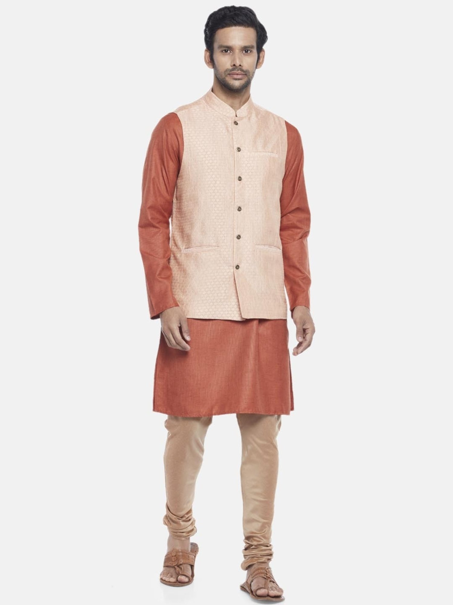 Indus Route By Pantaloons Pastel Pink Regular Fit Self Pattern Nehru Jacket