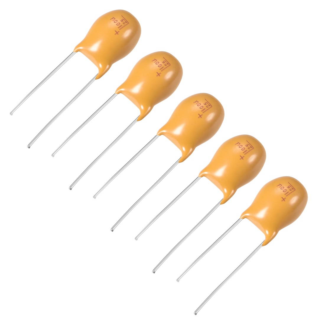 100uF Tantalum Capacitor, 25V 2 Pin Yellow Radial Dipped Tantalum Bead Capacitors 5pcs