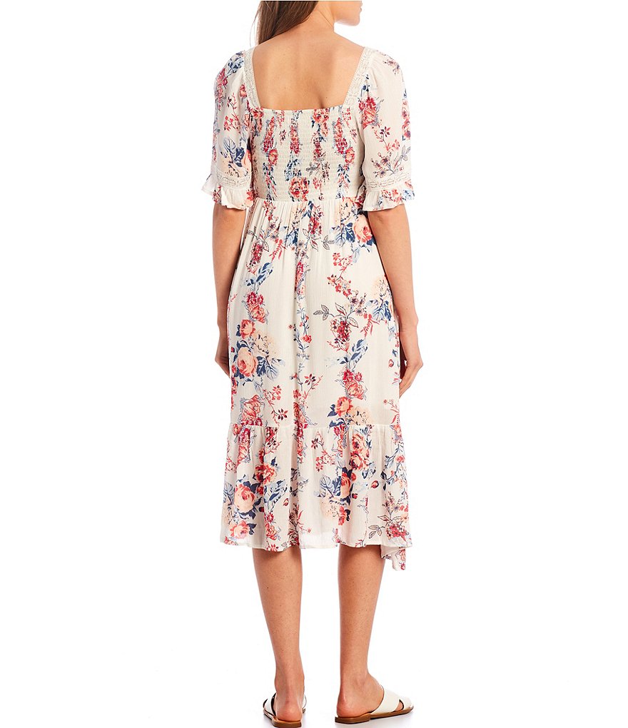 Coco + Jaimeson&trade; Ruffled Short-Sleeve Floral Print Smocked Babydoll Midi Dress